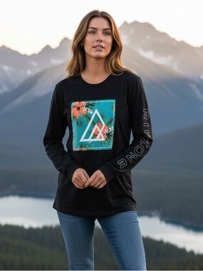 RIPZONE Women’s Graphic Tee XL Long Sleeve Black Casual Top Shirt